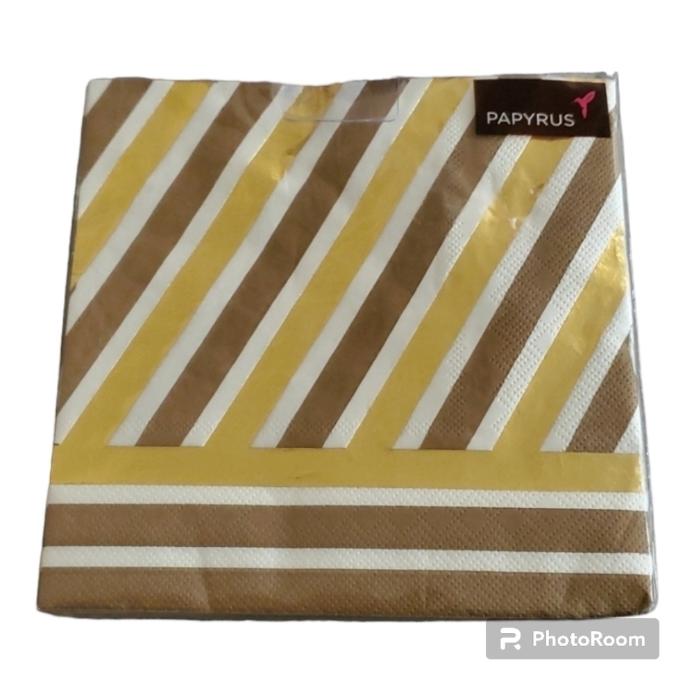 Gold Foil Papyrus lunch napkins ONE PACK of 20 napkins goil foil brown & white